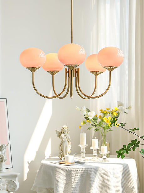 Pink Glass Chandelier Contemporary Silhouette Design