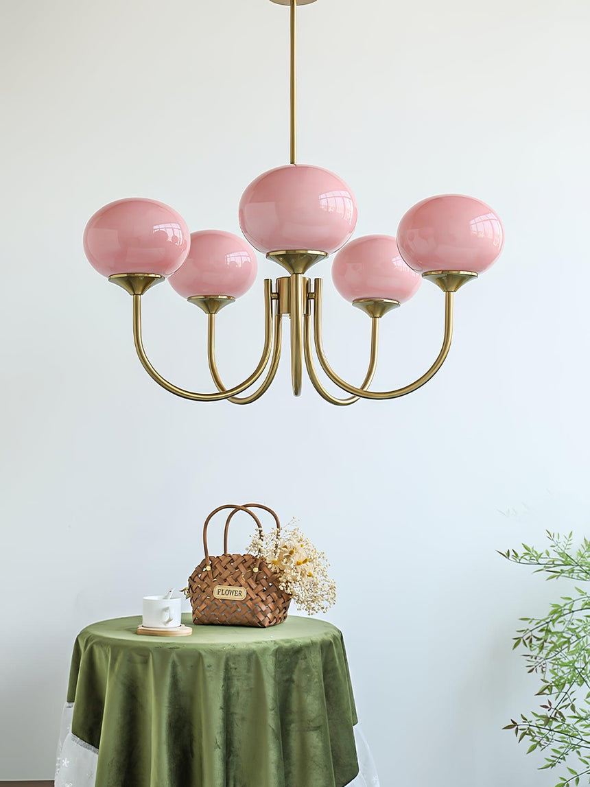 Pink Glass Chandelier IP20 Indoor Use Design