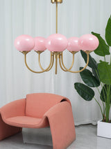 Pink Glass Chandelier Golden Finish Modern Glam