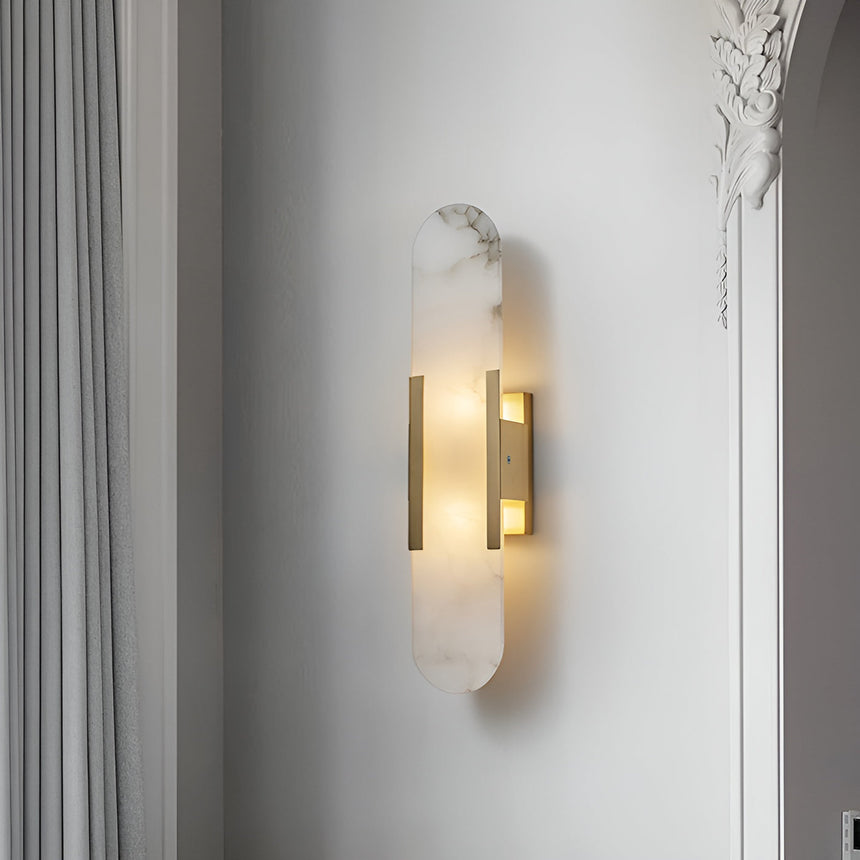alabaster wall lamp with copper accents for hallway ambiance