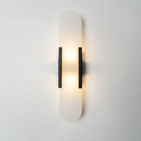 alabaster wall lamp with copper accents - installation detail view