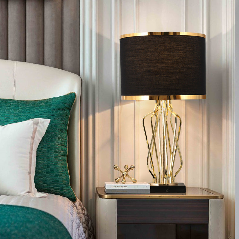 Marble and Fabric Table Lamp for Nightstand