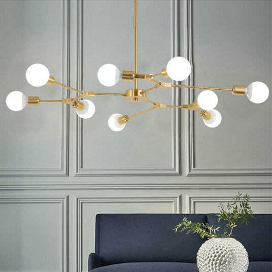 Brass Chandelier - Frosted Glass Globe Detail