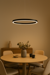 White Aluminum Pendant Light Installed Above Dining Table