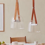 Glass and Leather Accent Pendant Lamp Close-Up