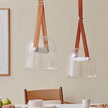 Glass and Leather Accent Pendant Lamp Close-Up