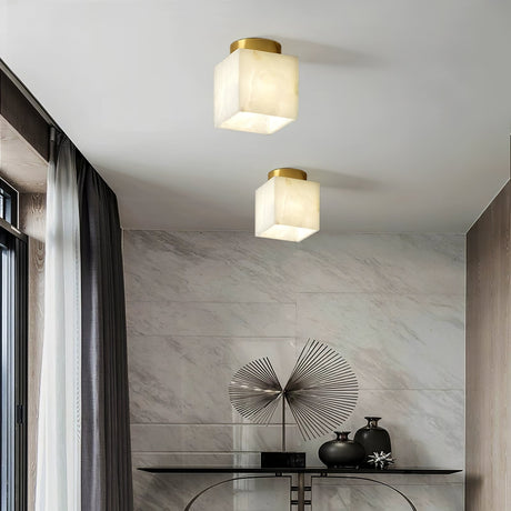 Alabaster Ceiling Light With Brass Accents - OroDwell