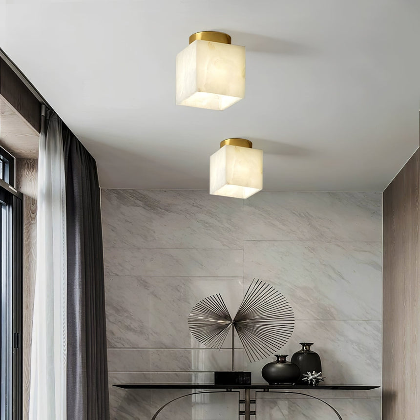 Alabaster Ceiling Light With Brass Accents - OroDwell