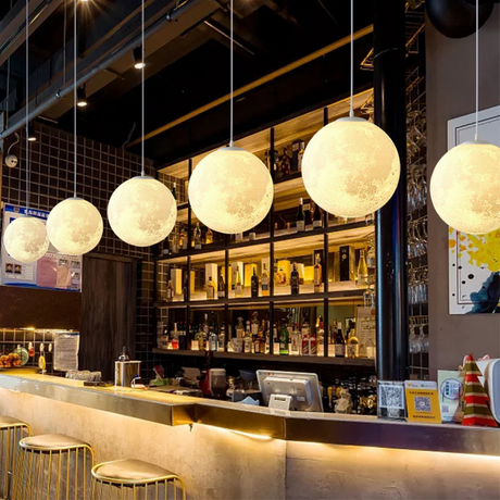 LunaWeave Moon Pattern Pendant Light in Bamboo Shade