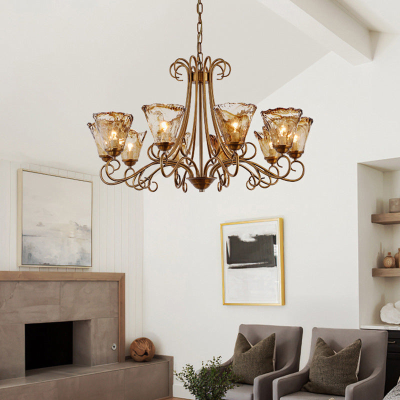 Vintage Brass Glass Chandelier Classic Ceiling Light