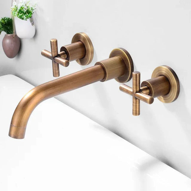 Brass wall faucet with dual handle design