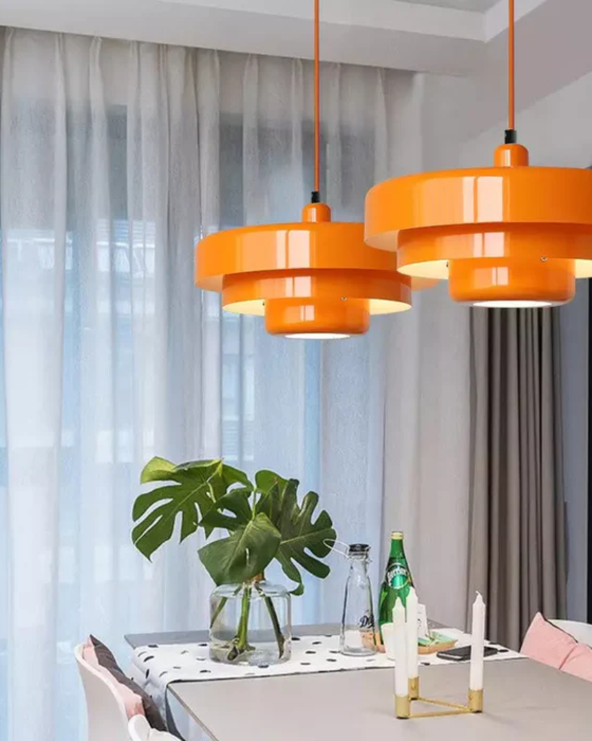 Solara Retro Orange Pendant Light tiered layered design detail - OpalDwell