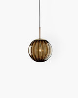 Amber glass pendant light iron frame construction detail - OpalDwell