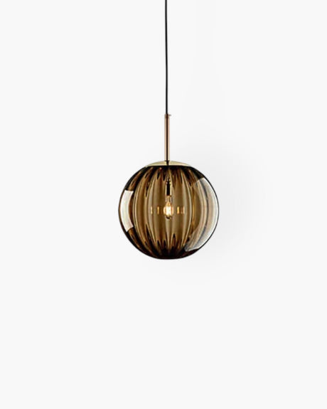 Amber glass pendant light iron frame construction detail - OpalDwell