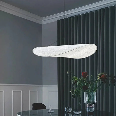 Fabric pendant light flowing form close-up view