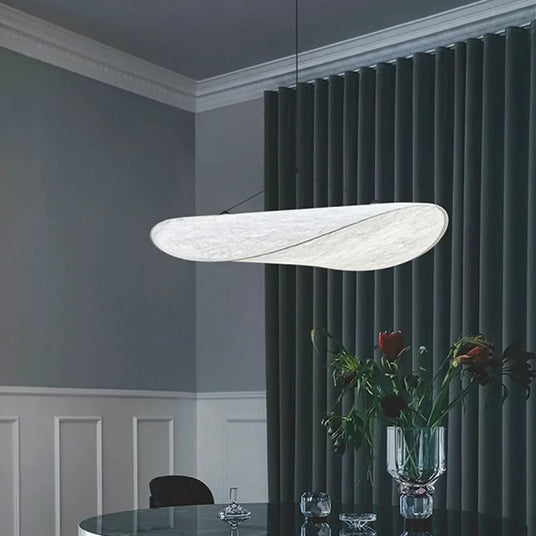 Fabric pendant light flowing form close-up view