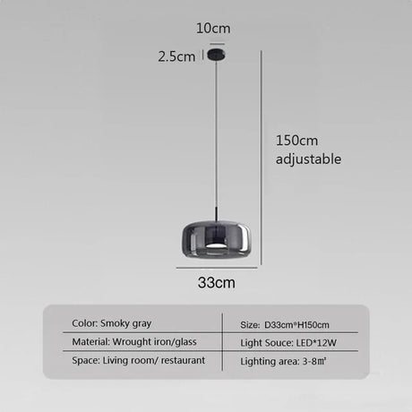 Glass pendant light side angle detail view