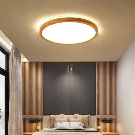 Smart LED flush mount ceiling light wood and acrylic finish