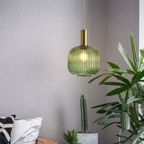 Fluted Glass Pendant Lamp in White Finish