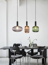 Fluted Glass Pendant Lamp Warm White Glow