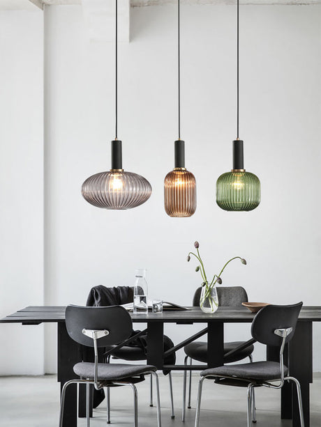 Fluted Glass Pendant Lamp Warm White Glow