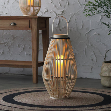 Multi Head Floor Lamp Bamboo Wood Rattan Detail