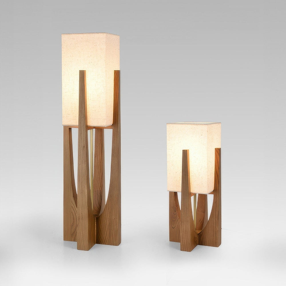 Walnut floor lamp with linen shade