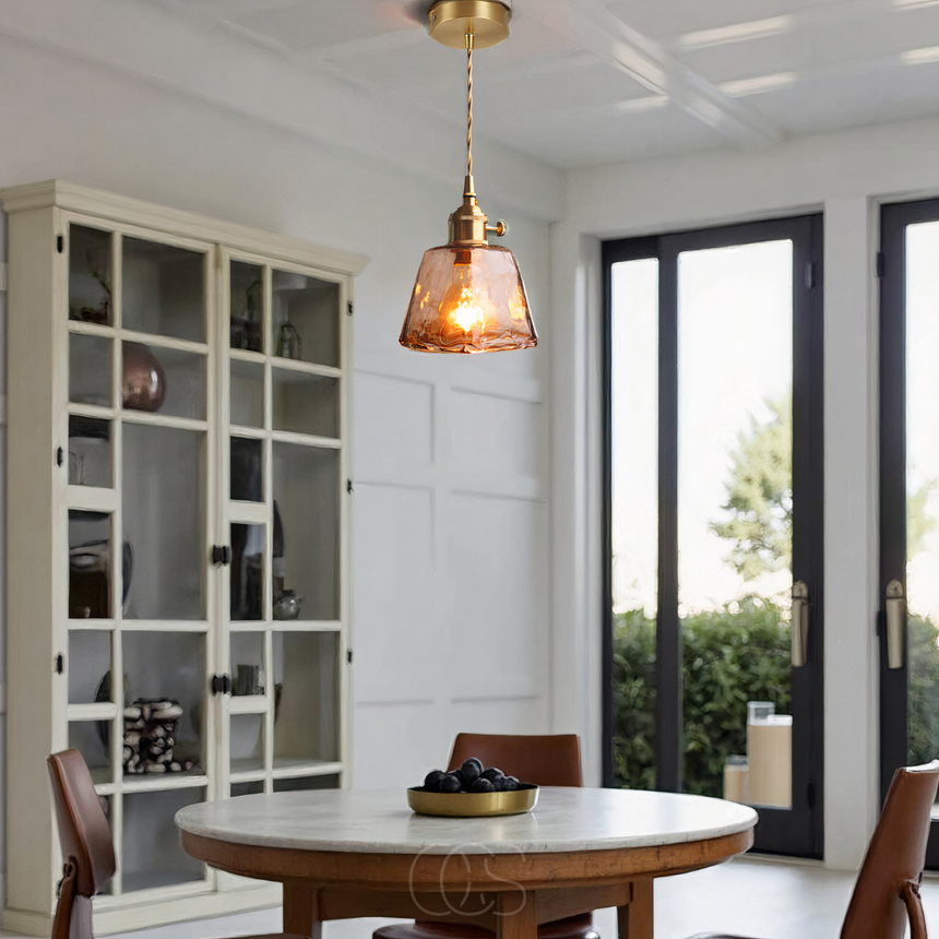 Amber Glass Pendant Light close-up – dome design | OroDwell