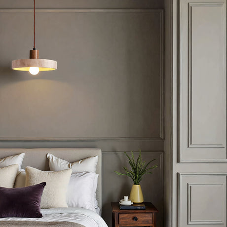wood and iron accented stone pendant lamp for creative corner decor