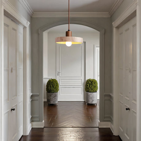 adjustable-height stone pendant lamp for bedroom ambiance