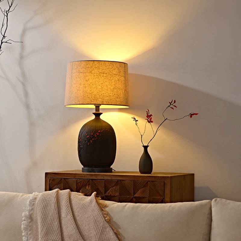 Ceramic Table Lamp with Linen Shade for Living Room