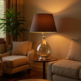 Glass Table Lamp with Fabric Shade for Living Room