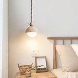 Travertine Dome Pendant Light Glass and Wood