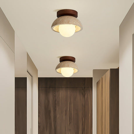 Travertine Wood Ceiling Light Sculptural Design