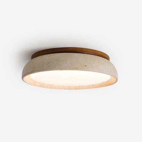 Natural travertine ceiling light wooden base