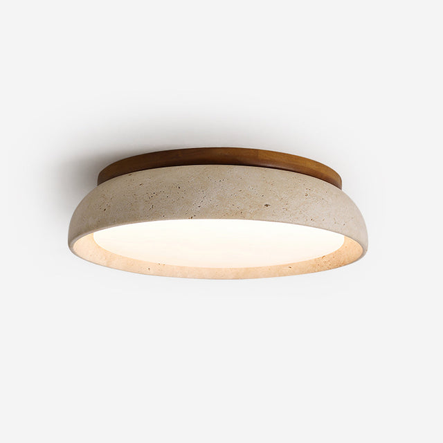 Natural travertine ceiling light wooden base