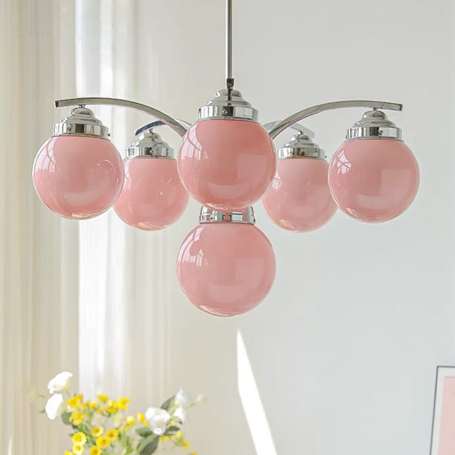 Eloria Round Chandelier Pink and White Design - OpalDwell