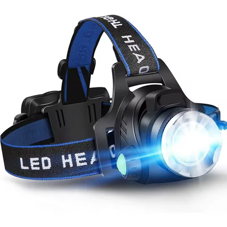 LED headlamp waterproof zoom rechargeable for outdoor use