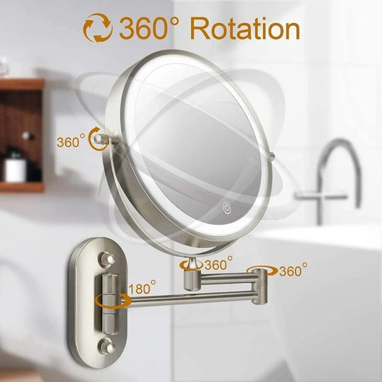Fold-away vanity mirror for confined bathroom spaces