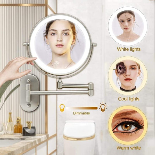 Led magnifying vanity mirror - silver finish wall mount