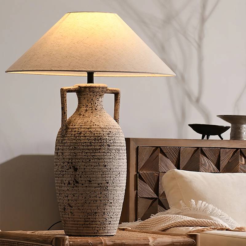 Textured ceramic table lamp with warm ambient lighting