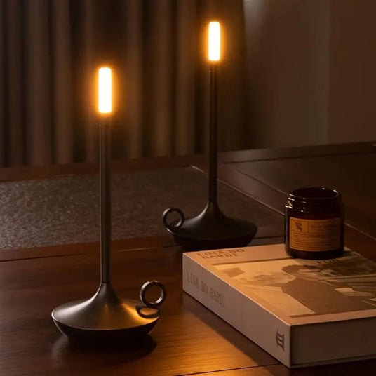 candle-style LED table lamp close-up finish detail