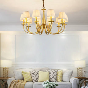 Brass Chandelier with Fabric Shades for Dining Room