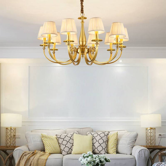 Brass Chandelier with Fabric Shades for Dining Room