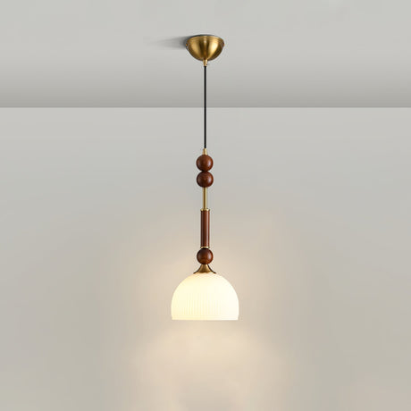 Wood and Brass Pendant Lamp Side View Detail