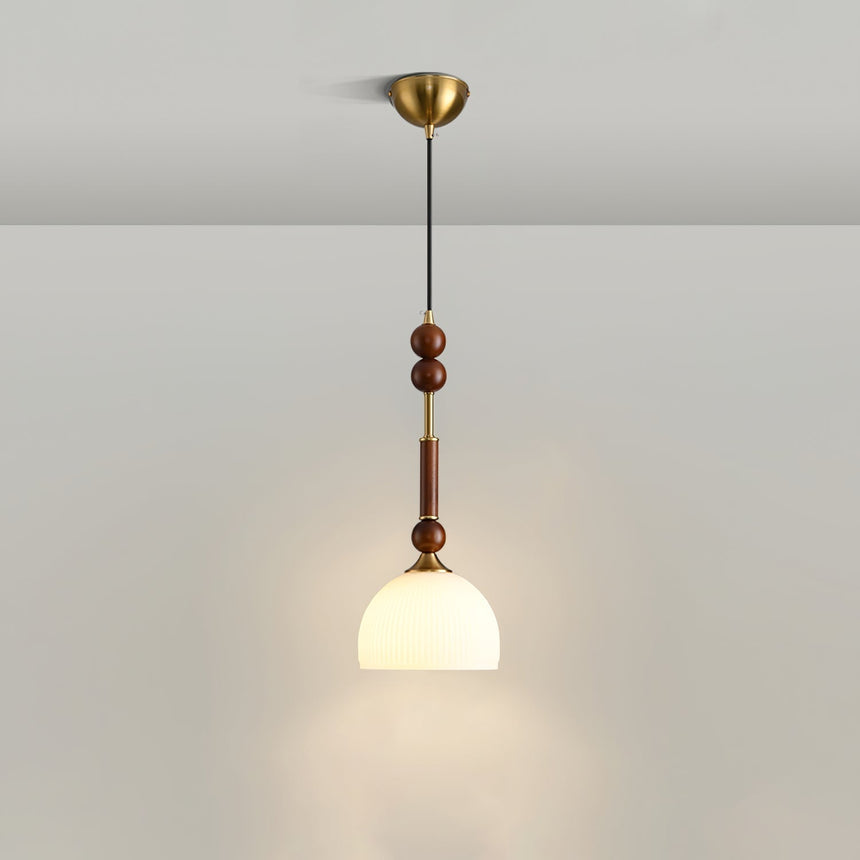 Wood and Brass Pendant Lamp Side View Detail