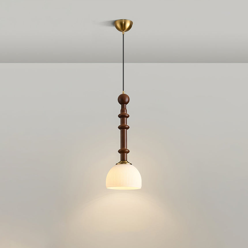 Wood and Brass Pendant Lamp Side View Detail