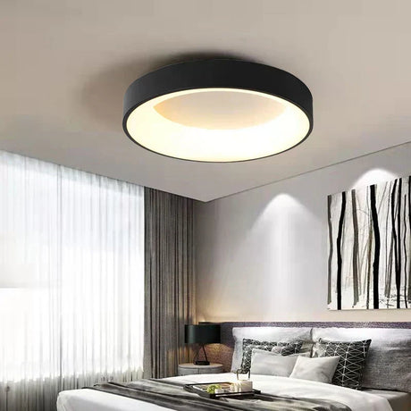 Round ceiling light illuminated in living room