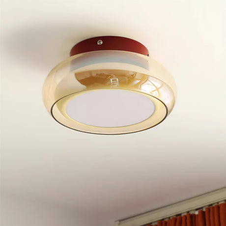 Red Glass Flush Mount Ceiling Light Sleek Design