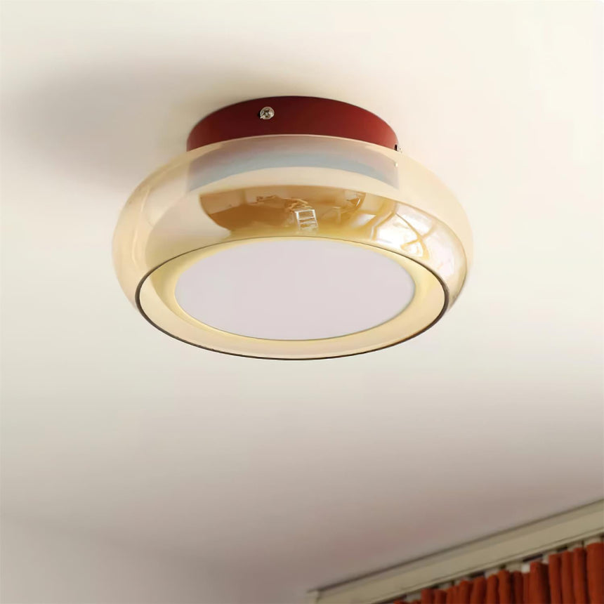 Red Glass Flush Mount Ceiling Light Sleek Design